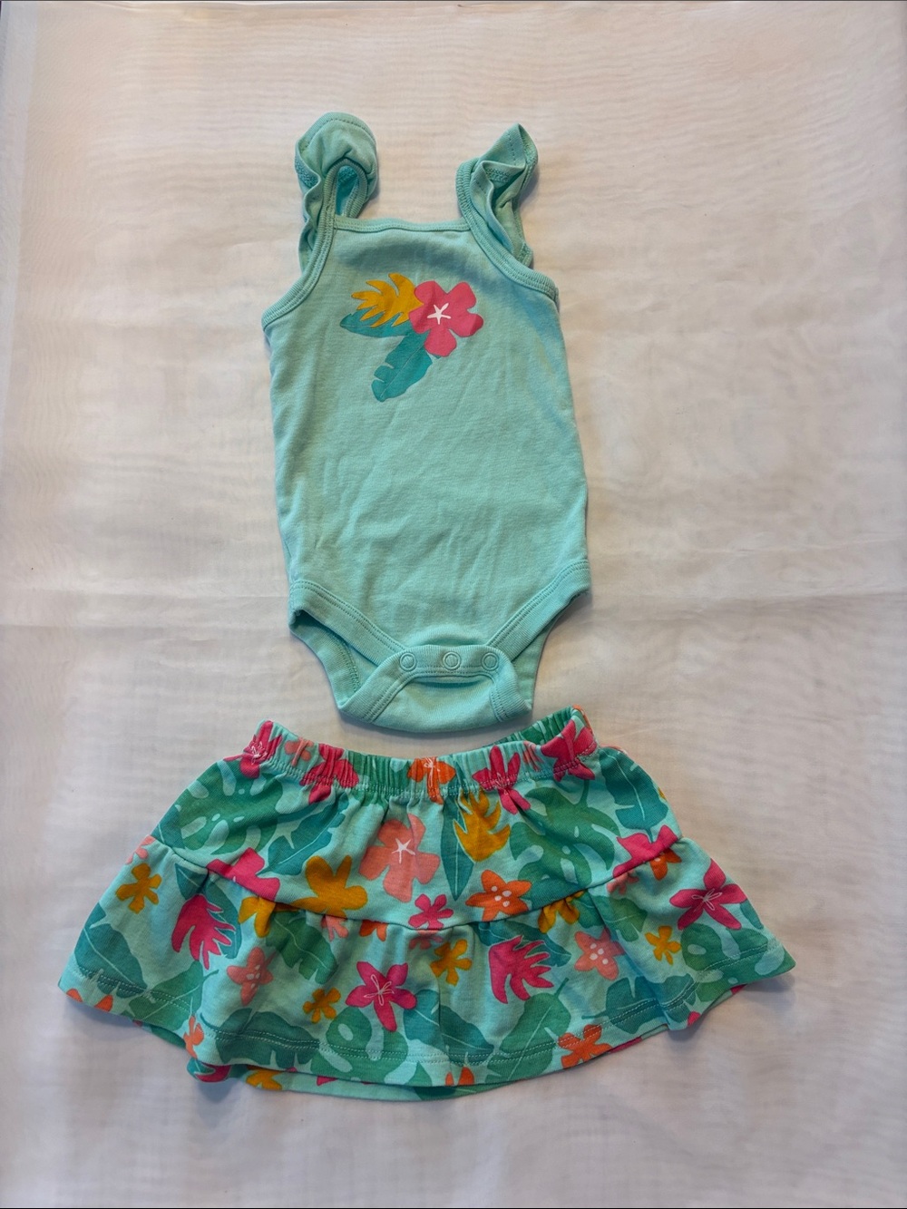 okie dokie Mint Green Floral Tank Bodysuit and Skirt Set